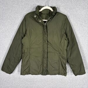 Lands End Reversible Down Puffer Jacket Small Nylon Quilted Coat Army Olive Warm